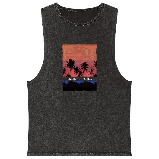 Saint Lucia Caribbean Vacation Souvenir Palm Tree Mineral Wash Tank Tops
