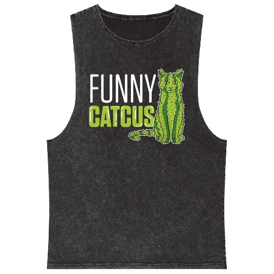 Funny Catcus Cat Mom Gift Mineral Wash Tank Tops