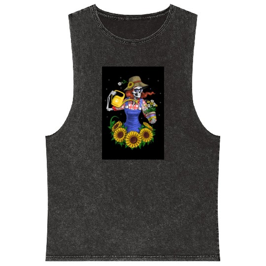 Skeleton Gardening Plants Mineral Wash Tank Tops