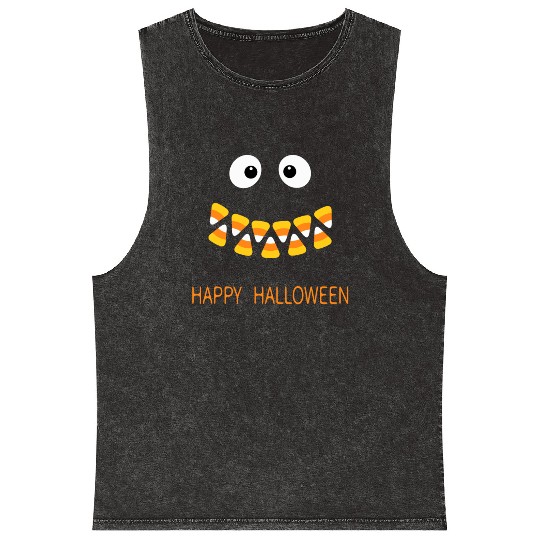 Cute Candy Corn Face For Halloween Costume Mineral Wash Tank Tops