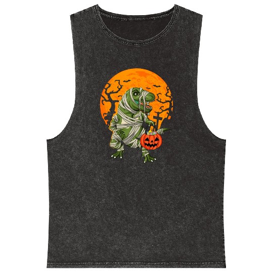Mummy T-Rex Dinosaur Trick Or Treat Halloween Mineral Wash Tank Tops