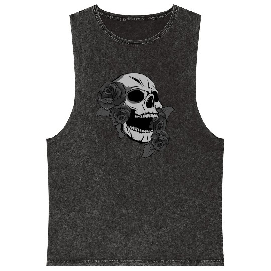 Black Skull Roses Aesthetic Goth Gothic Mineral Wash Tank Tops