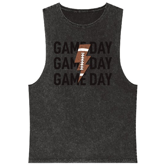 Game Day Football Distressed Lightning Bolt Mineral Wash Tank Tops