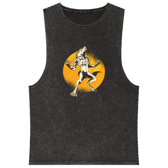 Halloween Monster Line Art Werewolf Horror Mineral Wash Tank Tops