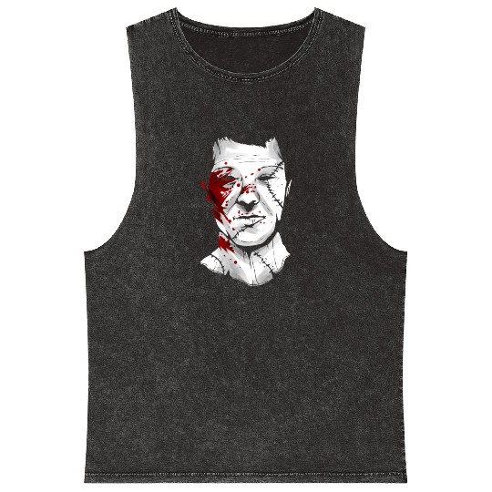Scary Blood Splatter Leather Face Mask Halloween Mineral Wash Tank Tops