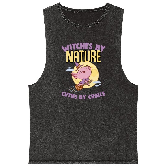 Witches By Nature Cute Axolotl Witch For Halloween Mineral Wash Tank Tops