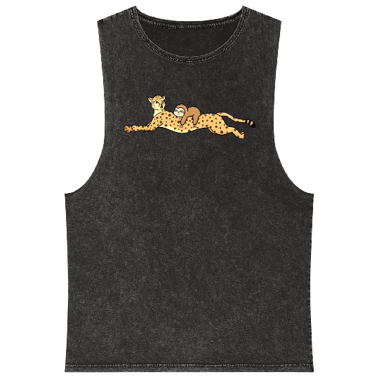 Sloth Rides Cheetah Funny Animals Lover Gift Mineral Wash Tank Tops