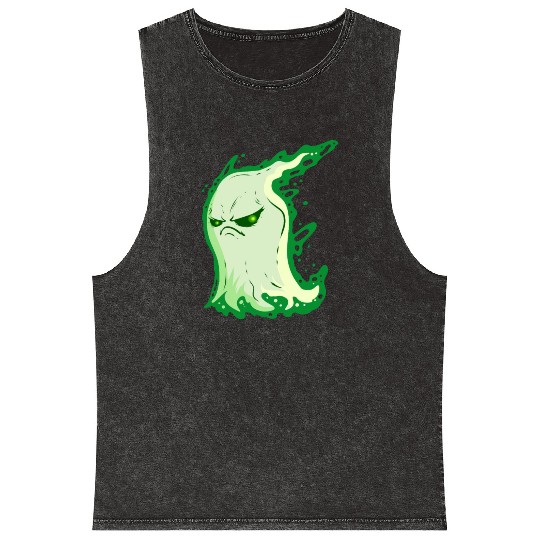 Grumpy Green Spirit Ghost On Halloween Mineral Wash Tank Tops