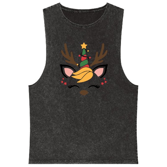 cute Christmas reindeer Mineral Wash Tank Tops