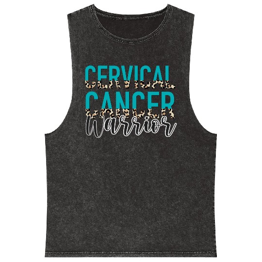 Cervical Cancer Awareness Month Warrior Teal White Mineral Wash Tank Tops