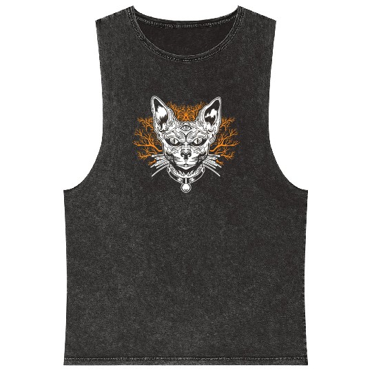 Goth Cat Concert Festivals Black Heavy Death Metal Mineral Wash Tank Tops