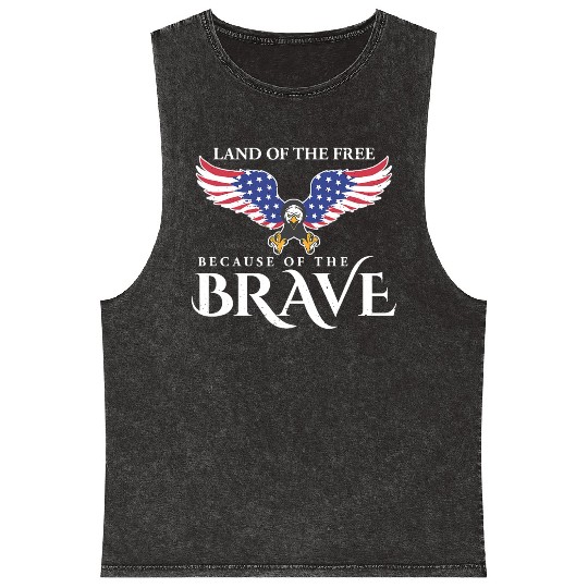 Land Of The Free Because Of The Brave Patriot USA Mineral Wash Tank Tops