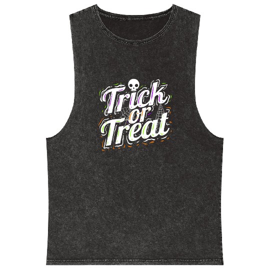 Trick Or Treat Spiderweb Halloween Mineral Wash Tank Tops