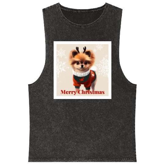 Sweet Miniature Spitz pomeranian in a Christmas. Mineral Wash Tank Tops