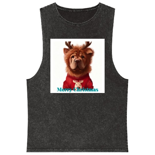 Sweet Chow Chow in a Christmas reindeer sweater. Mineral Wash Tank Tops