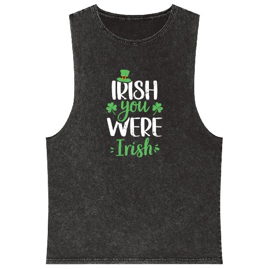 Irish You Were Irish Green Cloverleaf Mineral Wash Tank Tops