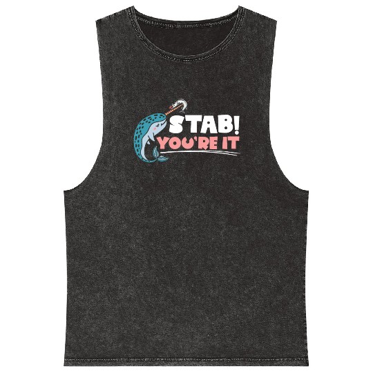 Stab You're It Narwhal Unicorn Of The Sea Animal Mineral Wash Tank Tops