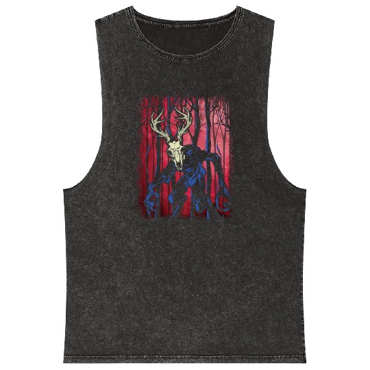 Wendigo Folk Creature Forest Halloween Cryptid Mineral Wash Tank Tops