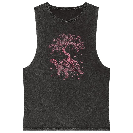 Turtle With A Bonsai Tortoise Funny Nature Ocean Mineral Wash Tank Tops