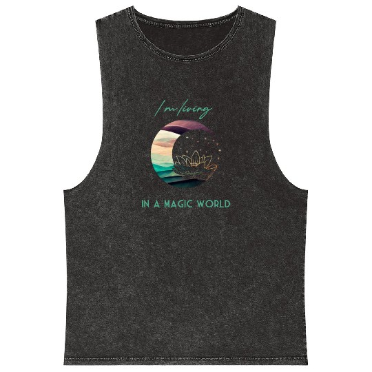 Magic Spiritual Desert Moon Water Lily Mineral Wash Tank Tops