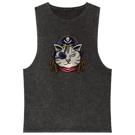 Pirate Cat Cat Mom Gift Mineral Wash Tank Tops