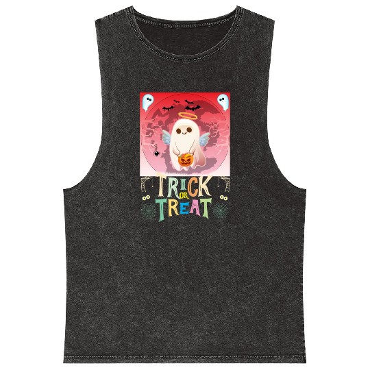 Halloween Trick Or Treat Cute Ghost Mineral Wash Tank Tops
