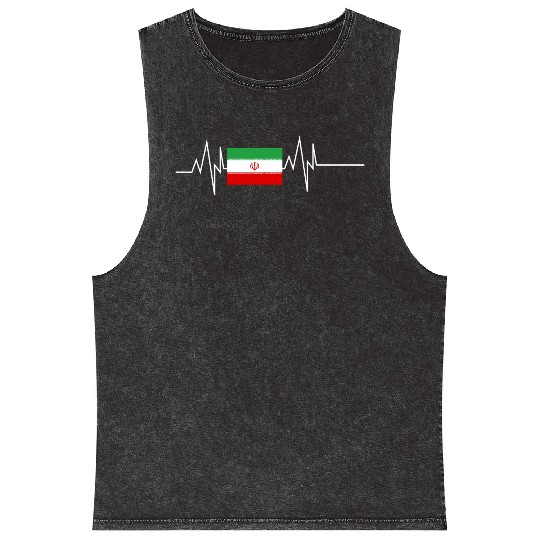 Iran Flag Heartbeat Mineral Wash Tank Tops
