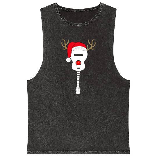 Christmas Guitar santa hat reindeer antlers Mineral Wash Tank Tops