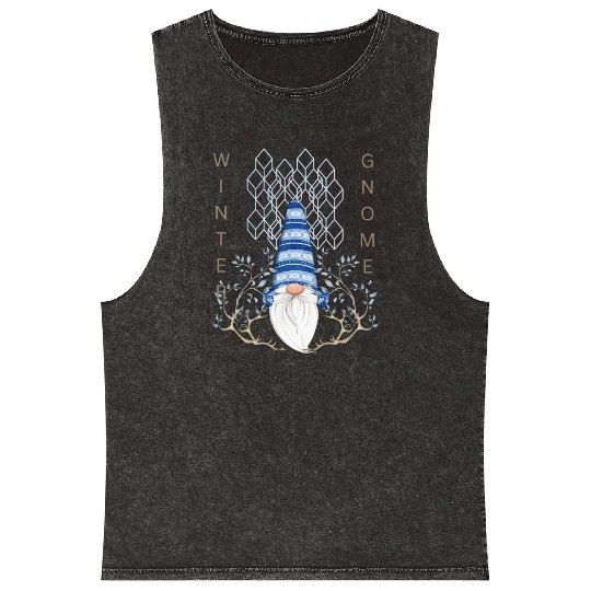 Winter Gnomes Geometric Blue Leafs Mineral Wash Tank Tops