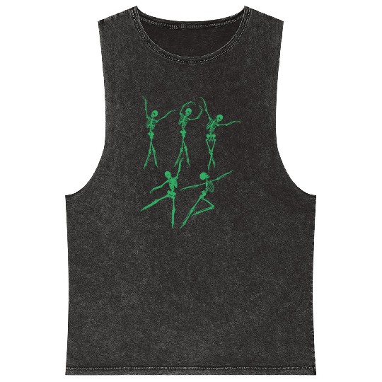 Green Dancing Skeleton Mineral Wash Tank Tops