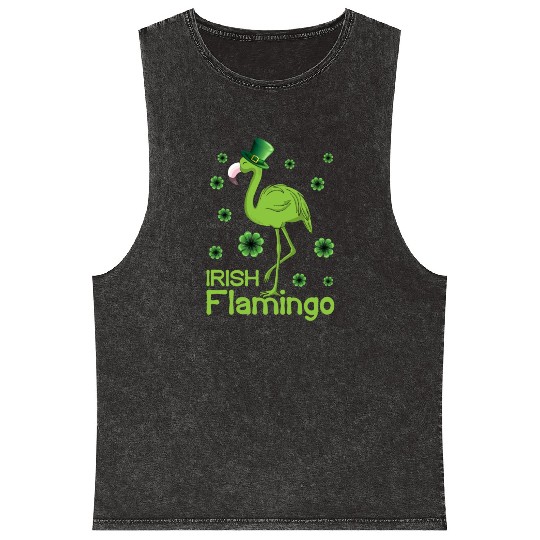 Irish Flamingo Lover Funny St Patricks Day Mineral Wash Tank Tops