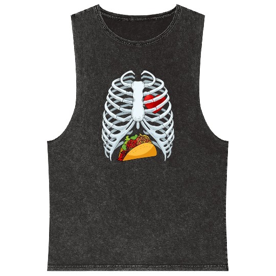 Funny Taco Skeleton Rib Cage Dad Halloween Costume Mineral Wash Tank Tops