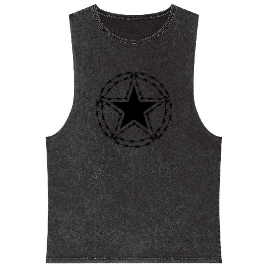 Barbed Wire US Army Star Mineral Wash Tank Tops