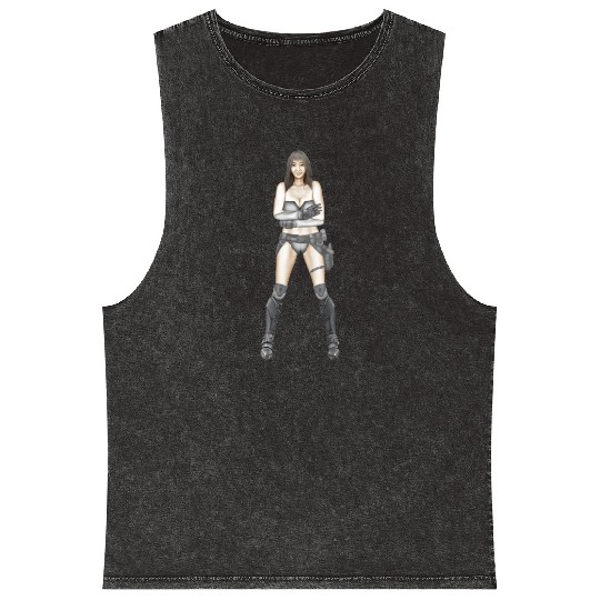 Illustration Logo - Cyberpunk Girl Mineral Wash Tank Tops