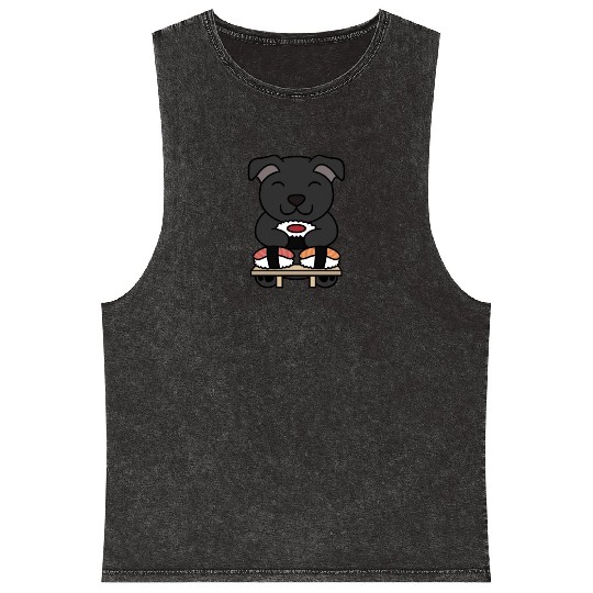 Sushi Lover Staffordshire Bull Terrier Mineral Wash Tank Tops