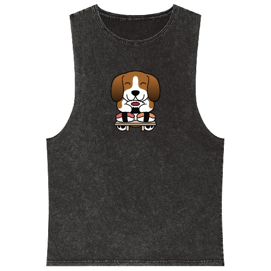 Sushi Lover Basset Hound Mineral Wash Tank Tops