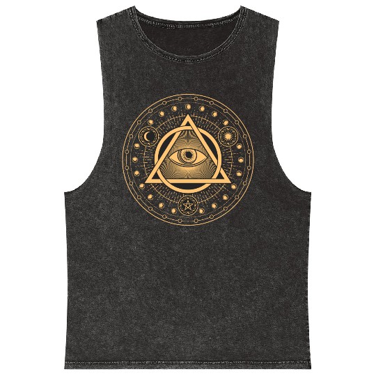 Rune Alchemy Circle with All Seeing Witchcraft Eye Mineral Wash Tank Tops