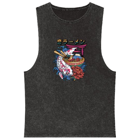 Ramen Koi Fish Japan Tokyo Kawaii Mineral Wash Tank Tops