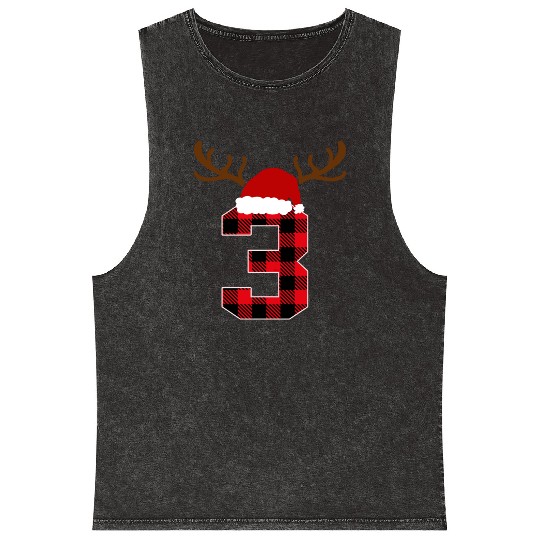 Number 3 Reindeer Christmas Costume Boy 3 Year Old Mineral Wash Tank Tops