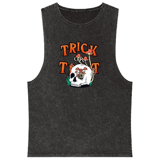 Trick or Treat People With Kindness Skeleton Hallo Mineral Wash Tank Tops