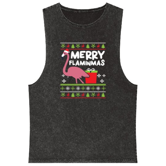 Merry Flaminmas Flamingo Lover Christmas Day Mineral Wash Tank Tops