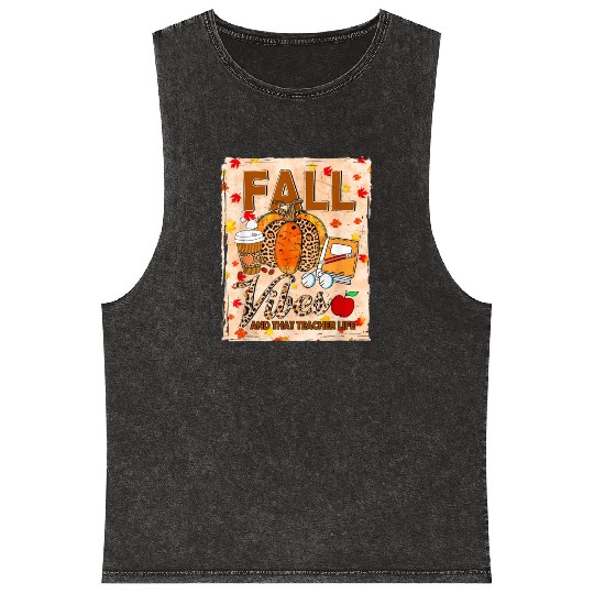 Fall Vibes And That Teacher Life Bleached Mineral Wash Tank Tops