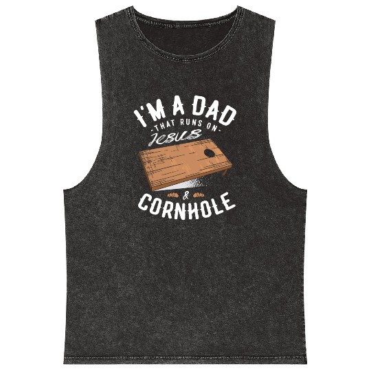 A Dad That Runs On Jesus And Cornhole Christian Mineral Wash Tank Tops