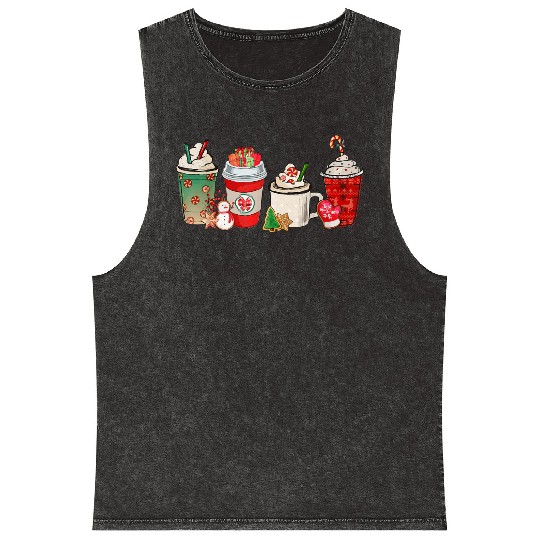 Merry Christmas Coffee Snowman Latte Peppermint Mineral Wash Tank Tops