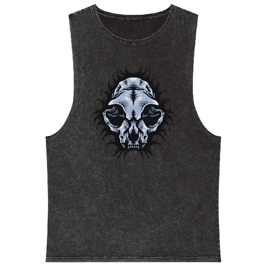 Cat Skull Bursting out gray scale oddities Mineral Wash Tank Tops