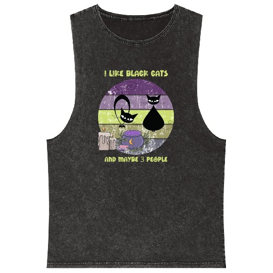 Halloween Funny Black Cats Purple Sunset Mineral Wash Tank Tops