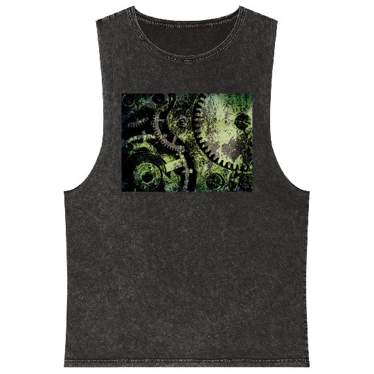 Clock Mechanism Copper Oxide Steampunk Abstract Mineral Wash Tank Tops