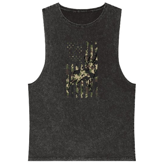Deer Hunting Fast Food Camouflage USA Flag Mineral Wash Tank Tops