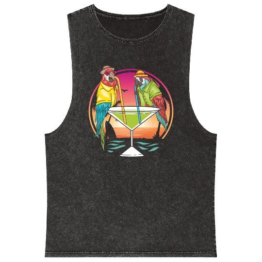 Parrots Drinking Margarita Hawaiian Birds Gift Mineral Wash Tank Tops