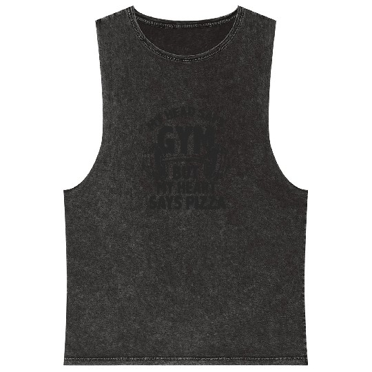 Gym vs Pizza - Funny Gym, Workout Humor Mineral Wash Tank Tops